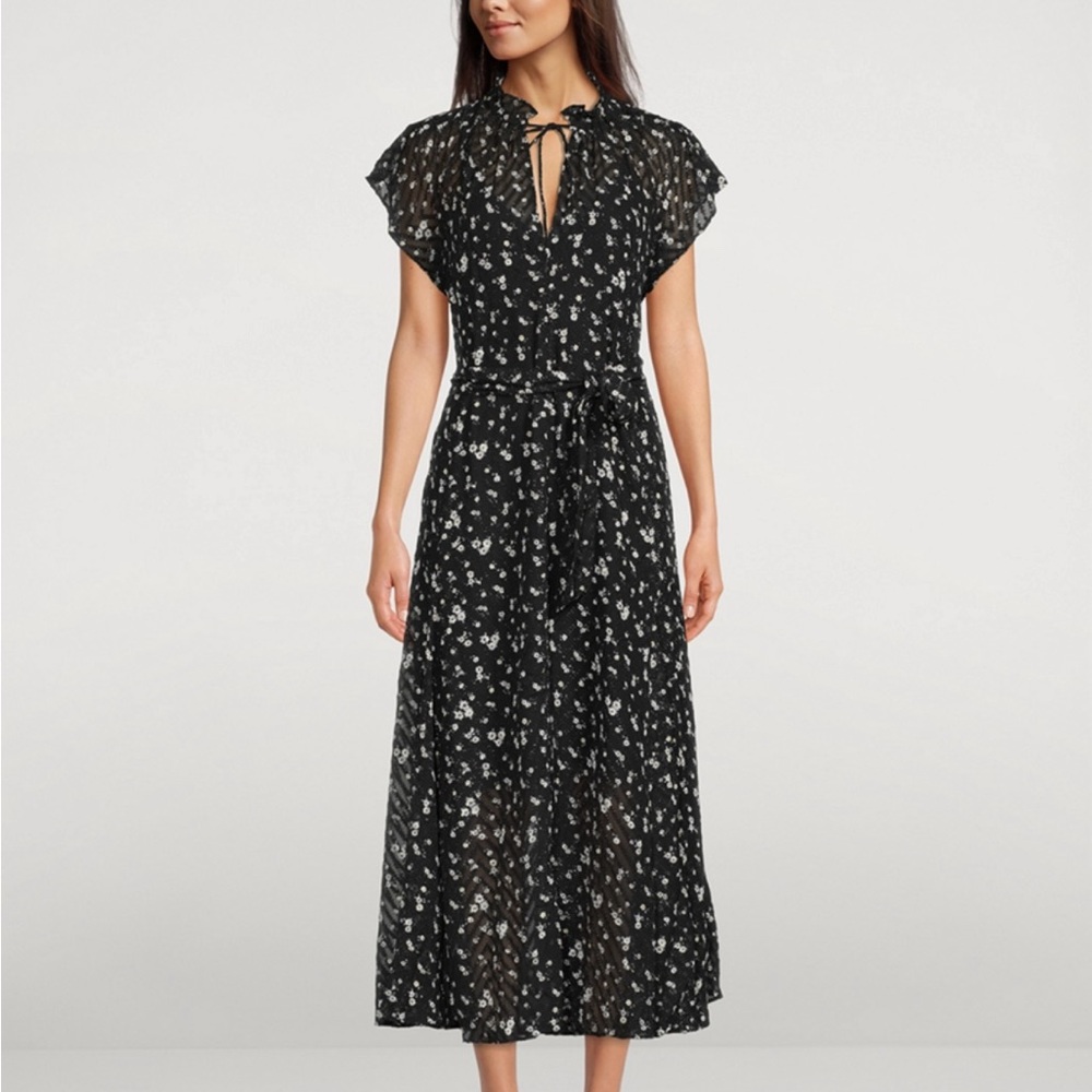 SAMSOE Black and White Floral Midi Dress
